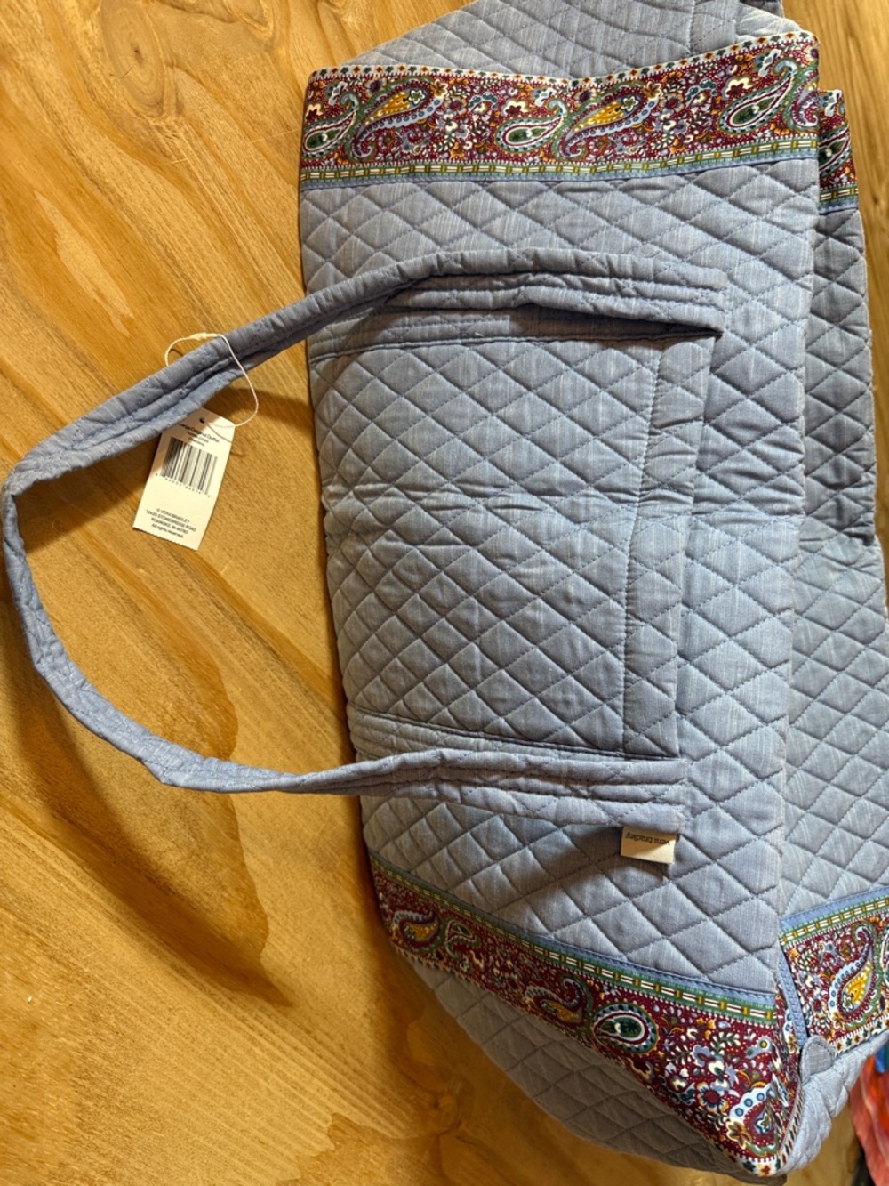 Vera Bradley Quilted Light Gray Tote with Paisley Trim